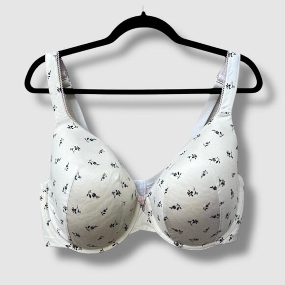 Cacique Bra Women's 42DDD Cream Black Floral Lightly Lined Full Coverage 4 Hook - Picture 1 of 13